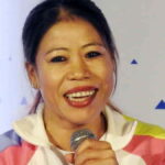 Boxer Mary Kom addresses at the countdown press conference by Vedanta Delhi Half