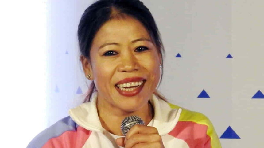 Boxer Mary Kom addresses at the countdown press conference by Vedanta Delhi Half