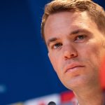 Bayern Munich's player Manuel Neuer attends a press conference for the upcoming UEFA Champions League Round of 16 second leg match between FC Bayern Munich