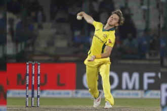 Australia's Adam Zampa in action during the fifth ODI match between India and Australia at Feroz Shah Kotla Stadium