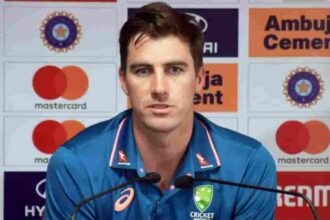 Australian captain Pat Cummins addresses a press conference ahead of the first test cricket match between India and Australia