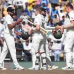 Australia's Scott Boland and Steve Smith,shake hands with Indian players after India won the first cricket test match against Australia in Nagpur,on Saturday