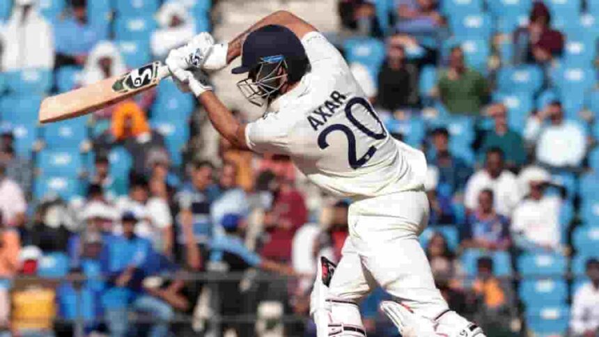 India's Axar Patel,plays a shot during the second day of the first cricket test match between India and Australia in Nagpur
