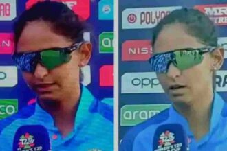 Harmanpreet Kaur covered her eyes with sunglasses during the post-match ceremony.