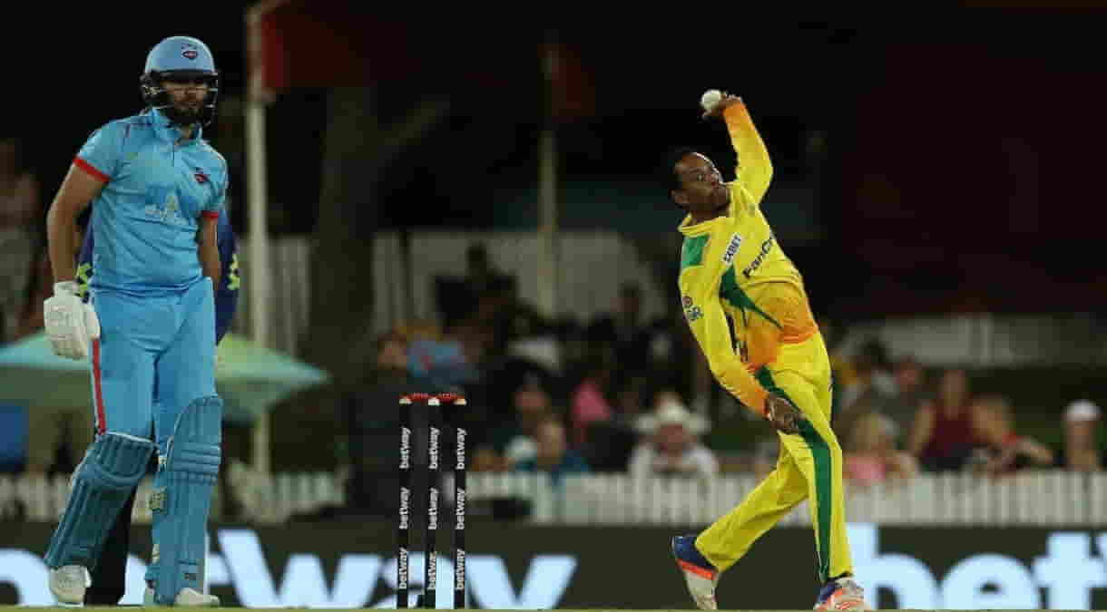 Left-arm spinner Aaron Phangiso gets clear-all to bowl after getting action cleared.