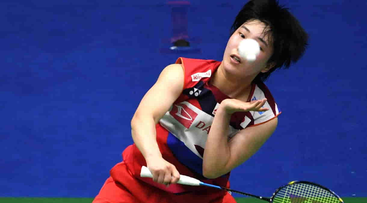 Akane Yamaguchi of Japan competes during women's singles match against Chen Yufei of China (XinhuaZhou HuaIANS)