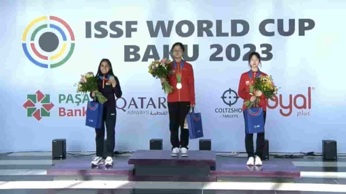 China's Han Jiayu pocketed the women's 10m air rifle gold at the ISSF World Cup in Baku.(photo:Xinhua)