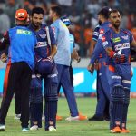Players greet each other after Lucknow Super Giants' win the IPL 2023 match against and Sunrisers Hyderabad at Rajiv Gandhi International Stadium in Hyderabad