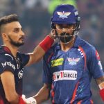 Lucknow: RCB's Harshal Patel shakes hands with LSG's KL Rahul after winning the the IPL 2023 match against Lucknow Super Giants