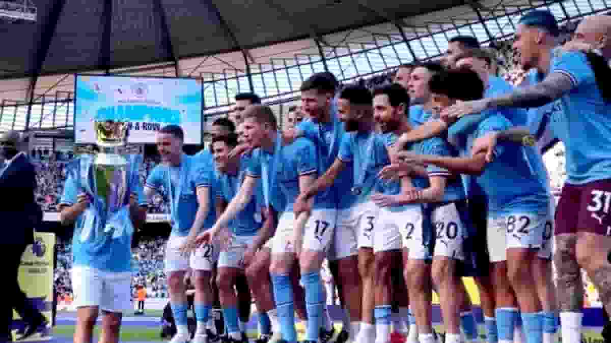 Man City celebrate title but looks grim for Leeds, Leicester at bottom.(photo@ManCity)