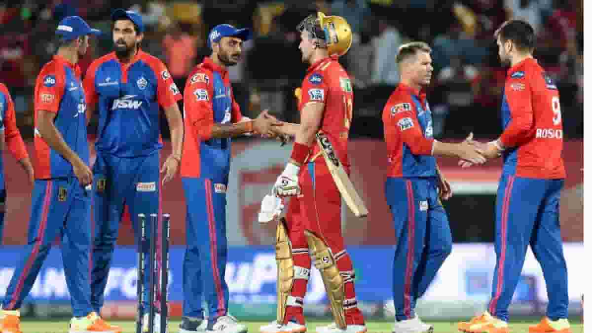 Players greet each other after Delhi Capitals win the IPL 2023 match against Punjab Kings
