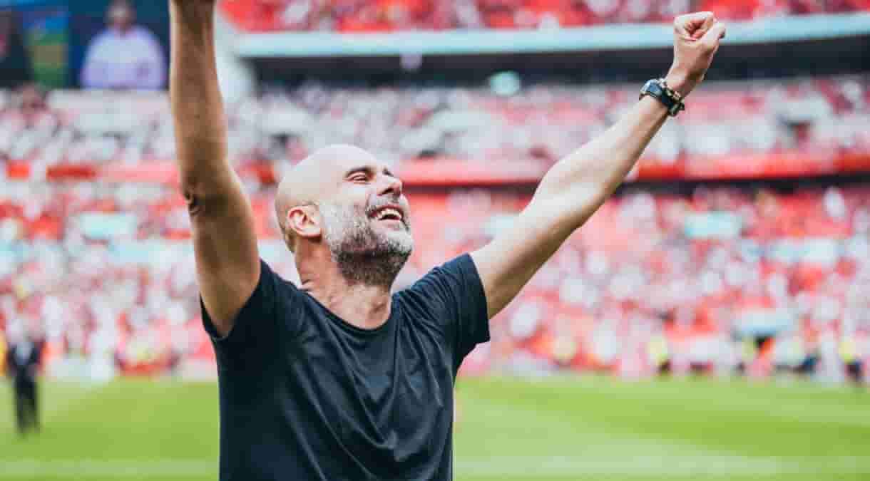 'One more to come, one more to go', says Guardiola as Man City chase historic 'treble' after FA Cup win.(Photo: @ManCity)