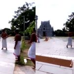 Venkatesh Iyer plays cricket in traditional attire in temple complex in Kanchipuram