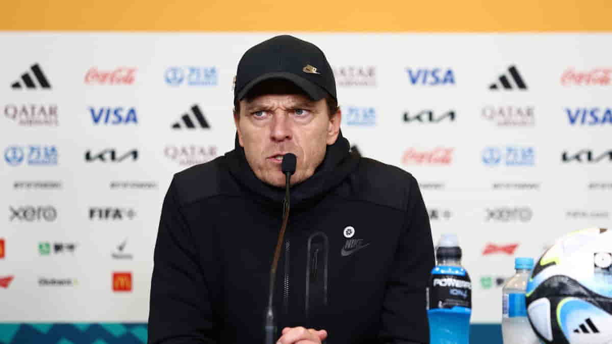 Australia coach Tony Gustavsson during a press conference (pic credit Twitter)