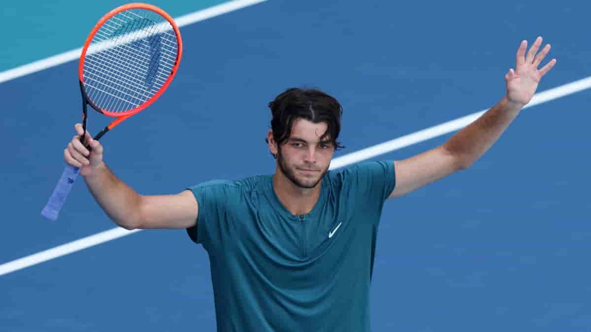 Winner Taylor Fritz poses with Atlanta Open trophy