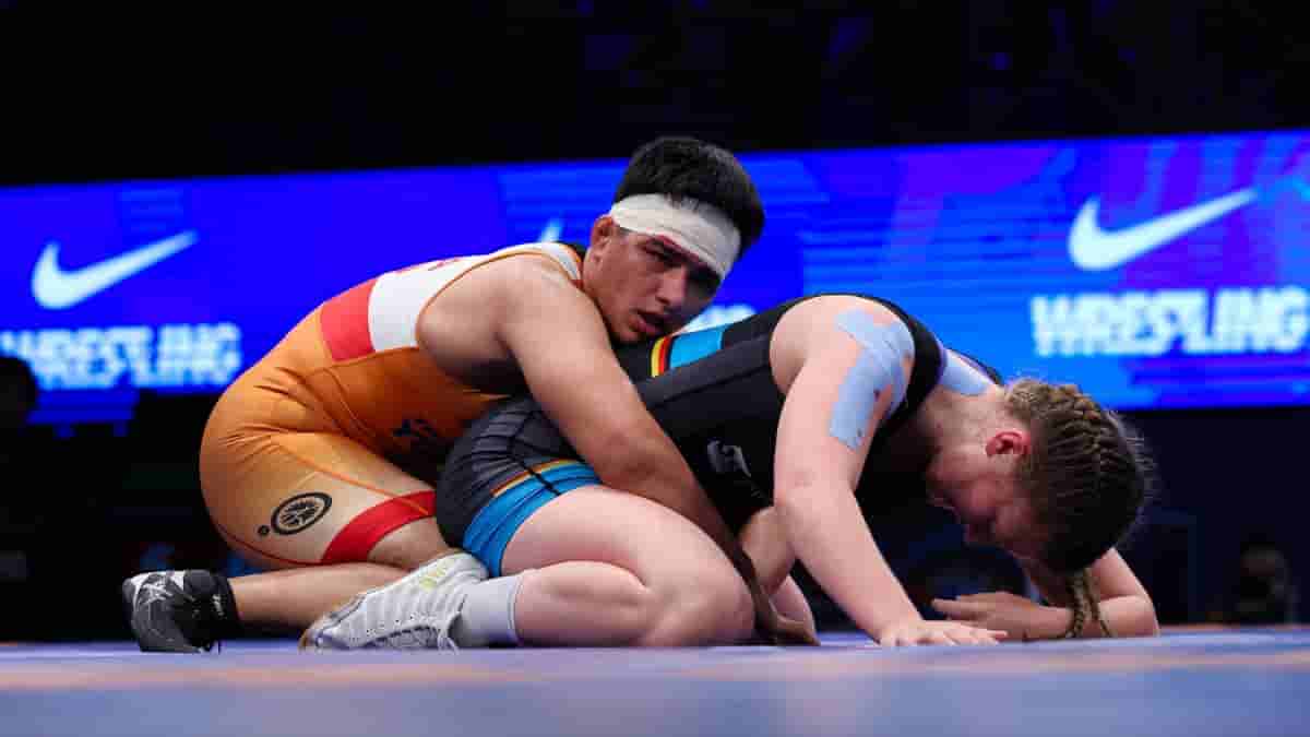 India's Priya Malik defeated Laura Celine Kuehn of Germany 6-0 in final to win the women's 76kg gold in U20 World Championship in Amman, Jordan. Photo credit: UWW Twitter