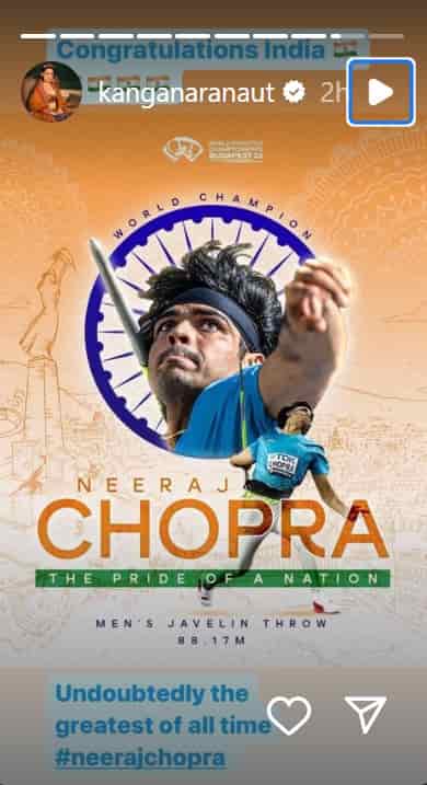 Kangana Ranaut Congratulates Neeraj Chopra
