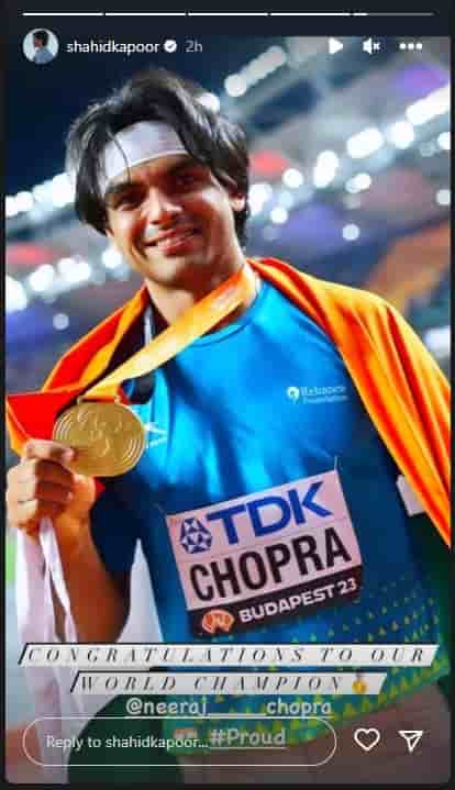 Shahid Kapoor Congratulates Neeraj Chopra on Instagram for winning gold