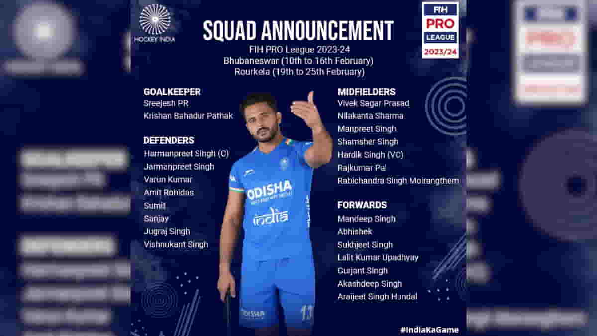 Hockey India Announces 24-Member Men's Squad for FIH Pro League 2023-24
