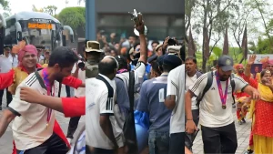 VIDEO - T20 World Cup 2024 Champions Rohit Sharma, Hardik Pandya And SKY Dance At Delhi Airport