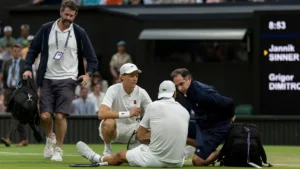 Jannik Sinner has reached the Wimbledon 2025 quarterfinals after a shocking walkover as Grigor Dimitrov retires due to injury. Know what really happened, and what's next.